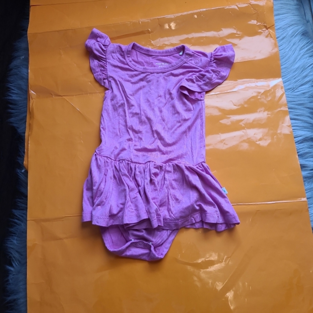Posh Peanut Romper Bamboo Ruffle Capsleeve Twirl Skirted Bodysuit In Pink